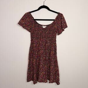 Free People Floral Smocked Mini Dress Short Sleeve Boho Cottagecore Women Size M